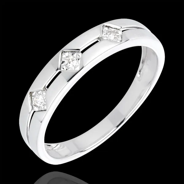Anillo Triología Rombos - oro blanco 18 quilates y diamantes