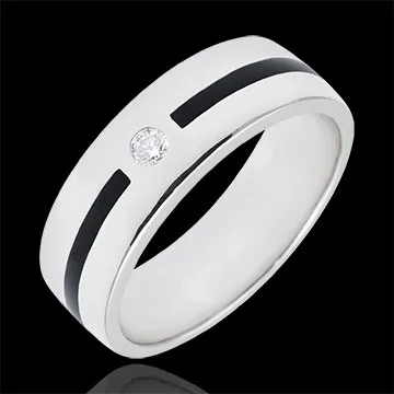 Alianza Claroscuro - Trazo y diamante - Grand modelo - laca negra - oro blanco 18 quilates