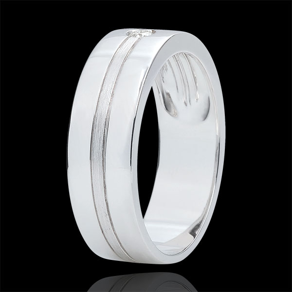 Fede Star Diamante - modello grande -Oro bianco spazzolato - 9 carati