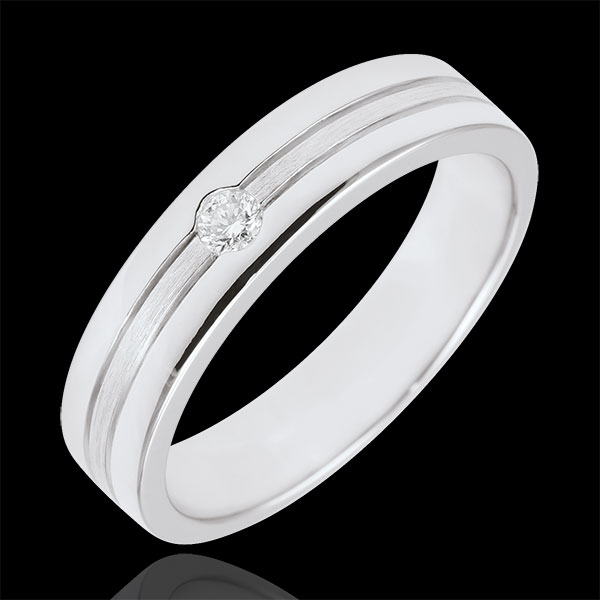 Fede Star Diamante - modello piccolo- Oro bianco spazzolato - 18 carati