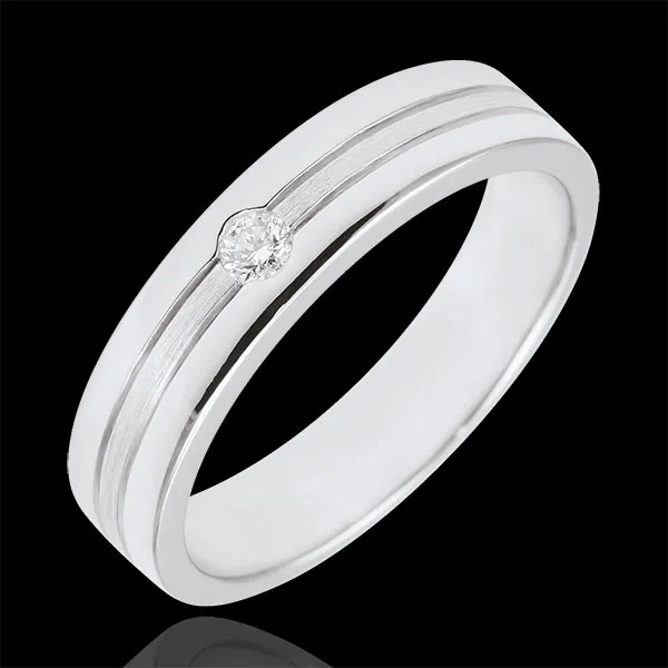 Fede Star Diamante - modello piccolo- Oro bianco spazzolato - 18 carati