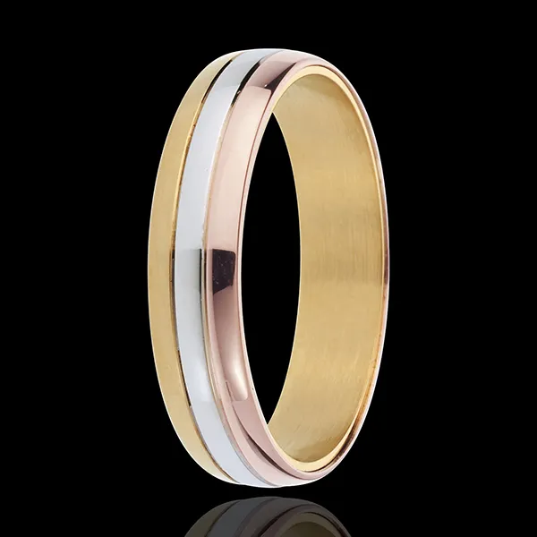 Fede nuziale - Saggia Gravitazione - Oro rosa, Oro bianco e Oro giallo - 18 carati
