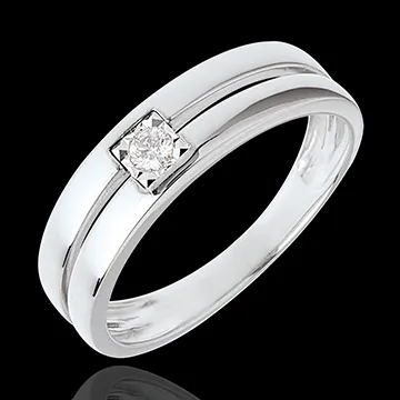 Anello Doppia Fila - Oro bianco - 18 carati - Diamante 