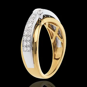 Solitario Maharajah pavé - Oro giallo e Oro bianco - 18 carati - 27 Diamanti - 0.38 carati 