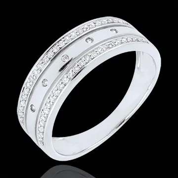 Anello Fantasmagoria - COrona Stellare - modello grande - Oro bianco e Oro rosa - 18 carati - 55 Diamanti - 0.18 carati