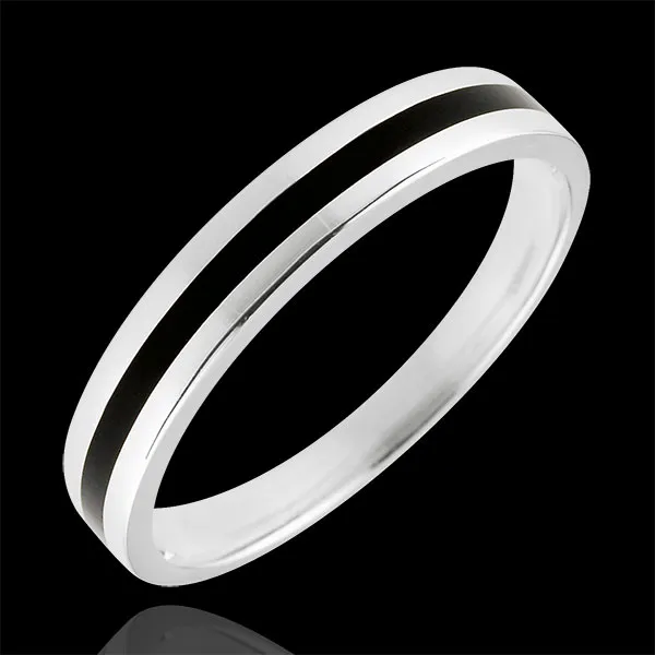 Fede nuziale Uomo Chiaroscuro - Una linea - Oro bianco e lacca nera - 9 carati