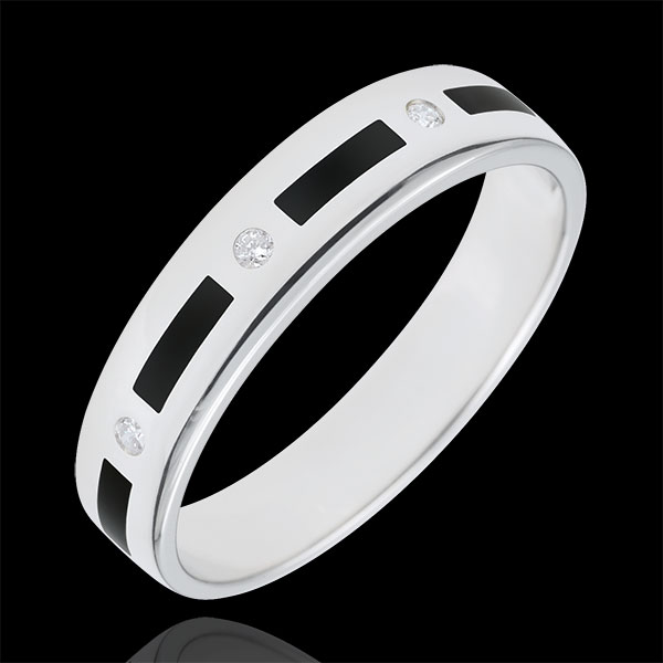 Fede Chiaroscuro - Oro bianco - 18 carati - lacca nera - 5 mm - 4 diamanti 