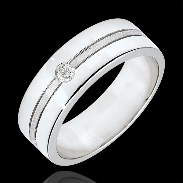 Fede Star Diamante - modello grande -Oro bianco spazzolato - 9 carati