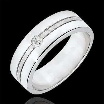 Fede Star Diamante - modello grande -Oro bianco spazzolato - 9 carati