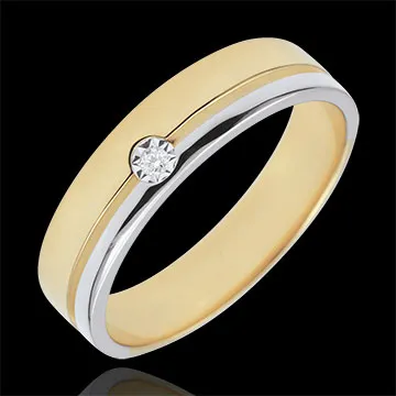 Fede Olympia Diamante - modello medio - Oro bianco e Oro giallo - 9 carati - Diamante