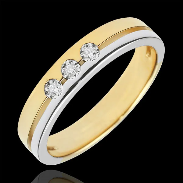 Fede Olympia Trilogy - modello piccolo - Oro bianco e Oro giallo - 9 carati - 3 Diamanti 