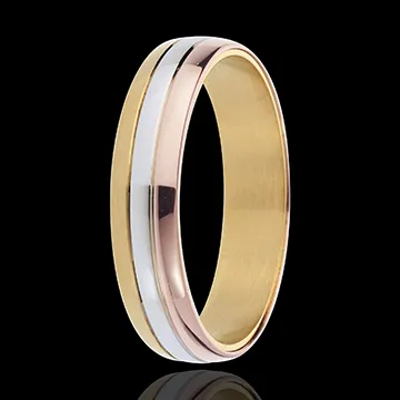 Fede nuziale - Saggia Gravitazione - Oro rosa, Oro bianco e Oro giallo - 18 carati