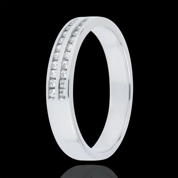 Fede nuziale - Oro bianco Semi pavé - 18 carati - 2 file Diamanti - incastonatura a binario - 0.12 carati