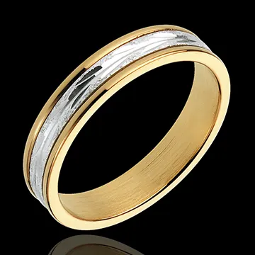 Fede nuziale Incisione vegetale - modello piccolo - Oro bianco e Oro giallo - 18 carati