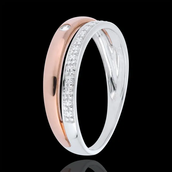 Fede nuziale Coquette - Oro rosa e Oro bianco - 9 carati - Diamante