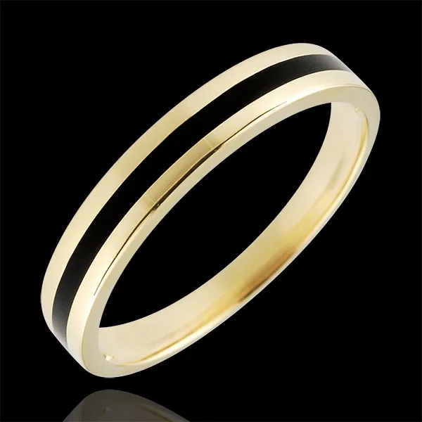 Fede nuziale Uomo Chiaroscuro - Una linea - oro giallo 18 carati e lacca nera