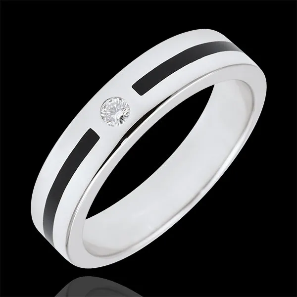 Fede Chiaroscuro - Linea e Diamante - modello piccolo - Oro bianco - 18 carati - Lacca nera - Diamante