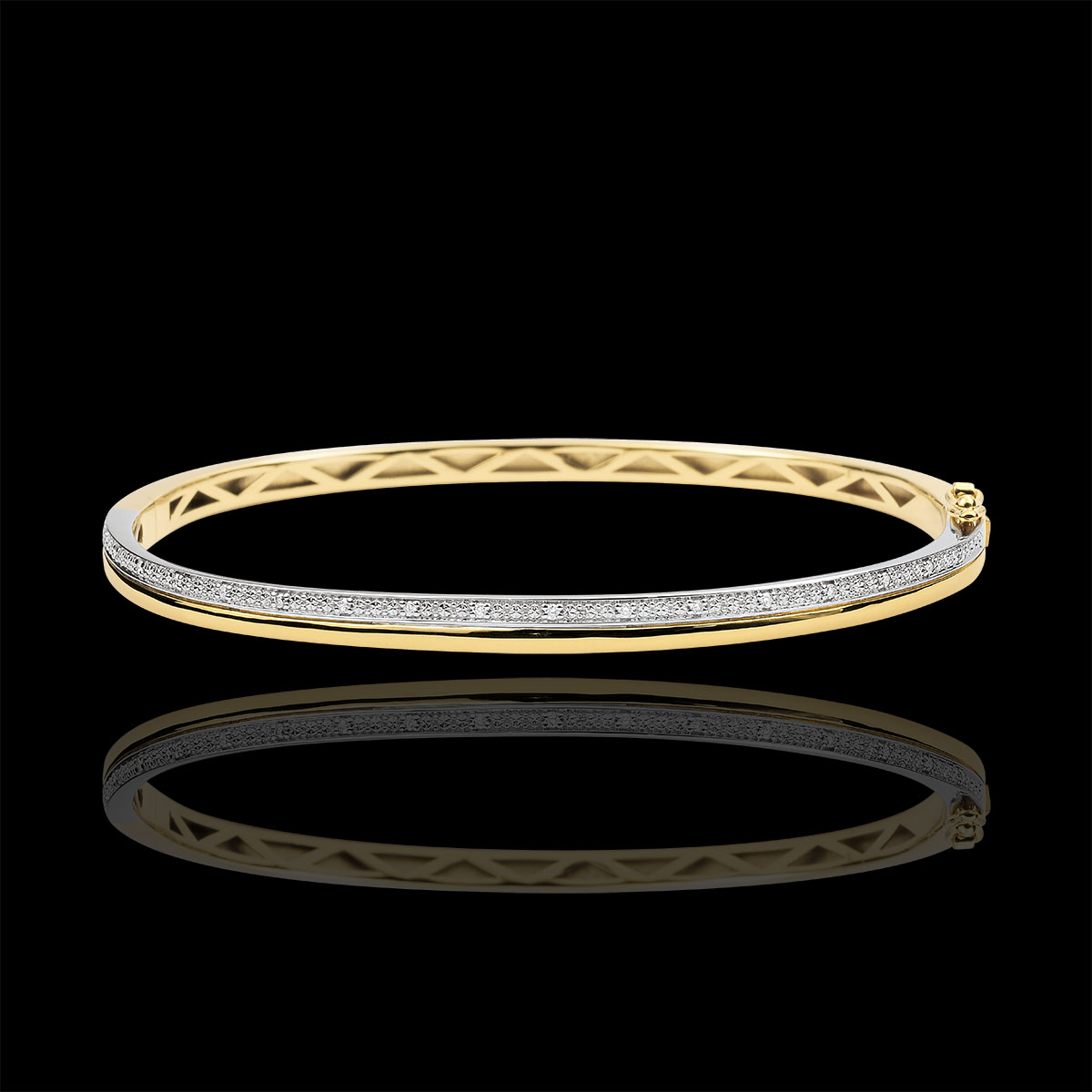 Bracelet jonc Diamants blancs - Or blanc et or jaune 9K - Cadeau remise ...