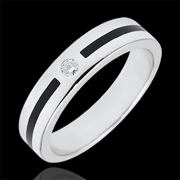Alliance Clair Obscur - Ligne et Diamant - Petit modèle - laque noire - or blanc 9 carats