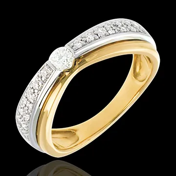 Solitaire Maharajah pavé - 23 diamants 0.25 carats - or blanc et or jaune 18 carats