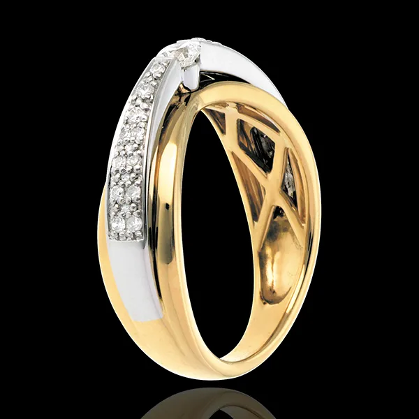 Solitaire Maharajah pavé - 23 diamants 0.25 carats - or blanc et or jaune 18 carats