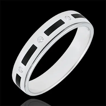 Alliance Clair Obscur - pointillés laque noire - 4 diamants - 5mm - or blanc 9 carats