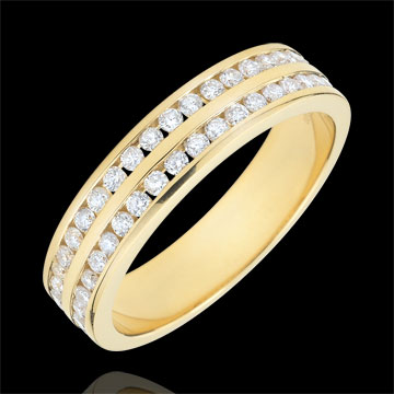 Weddingring yellow gold semi paved - rail setting 2 rows - 0.38 carat - 42 diamonds - 18 carat