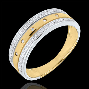 Ring Enchantment - Crown of Stars - large model - yellow gold, white gold and diamonds - 9 carat