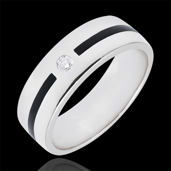 Wedding Ring Clair Obscure - Line Diamond - Large size - black lacquer - 18 carat
