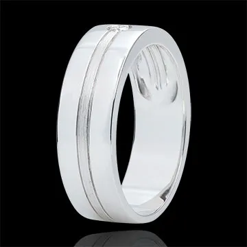 Verighetă Star Diamant - Model mare - aur alb cu aspect periat de 18K