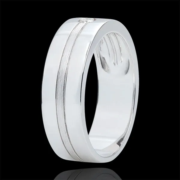 Verighetă Star Diamant - Model mare - aur alb cu aspect periat de 9K