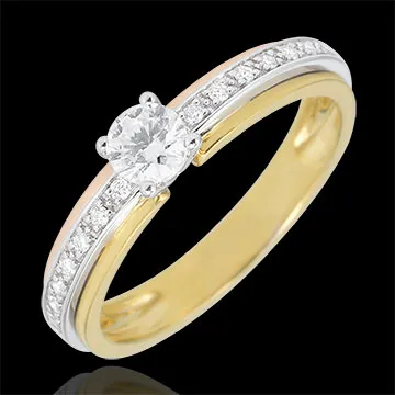 Inel de logodnă Solitaire Destin - Regina Mea - Model Mic - 3 nuanţe de aur - trei nuanţe de aur de 18K
