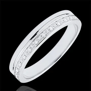 Verighetă Eleganţă aur alb de 9K şi diamante