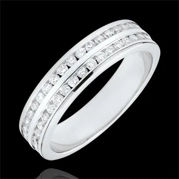 Verighetă aur alb de 18K semi pavată - setare bară 2 şiruri - 0.38 carat - 42 diamante