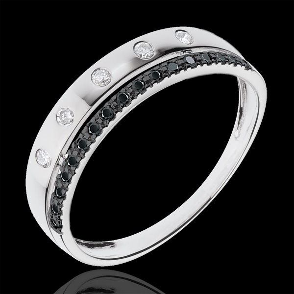 Inel Feerie - Coroană de Stele - model mic - diamante negre - aur alb de 18K