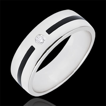 Verighetă Clar Obscur - Linie şi Diamant - Model mare - lac negru - aur alb de 18K