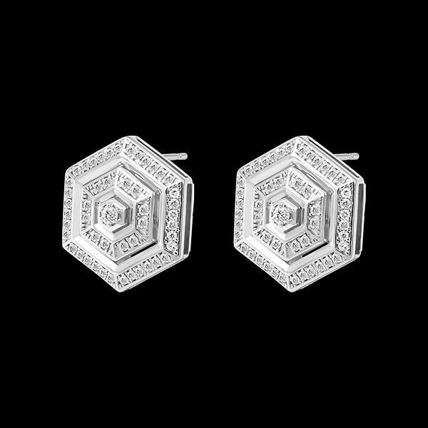 Cercei Hexad - aur alb de 9 carate și diamante
