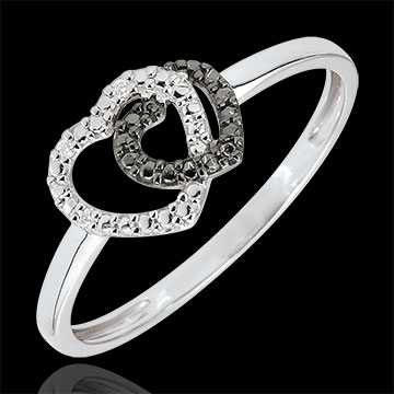 Inel aur alb de 9K diamante albe şi diamante negre - Inimi Complice