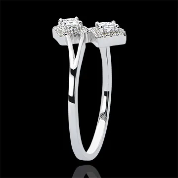 Inel Abundenţă - Tu & Eu Diamante tăiate Princess - aur alb 18K şi diamante