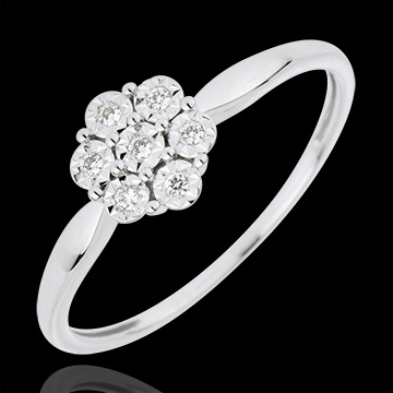 Inel Solitaire Prospeţime - Mănunchi de Fulgi - 7 diamante - aur alb de 18K