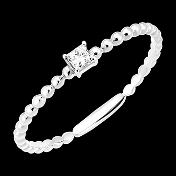 Inel Prospețime - Solitaire Bule Prințesă - aur alb de 18 carate și diamante