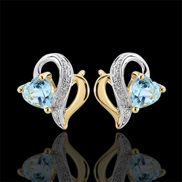 Kolczyki Ouaki - niebieski topaz - złoto białe i złoto żółte 9-karatowe