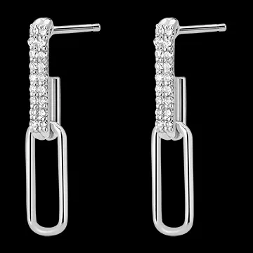 Boucles d'oreilles Regard d'Orient pendants - Pia - 2 maillons - or blanc 18 carats et diamants