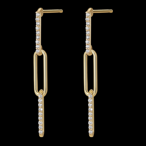 Boucles d'oreilles Regard d'Orient pendants - Pia - 3 maillons - or jaune 9 carats et diamants