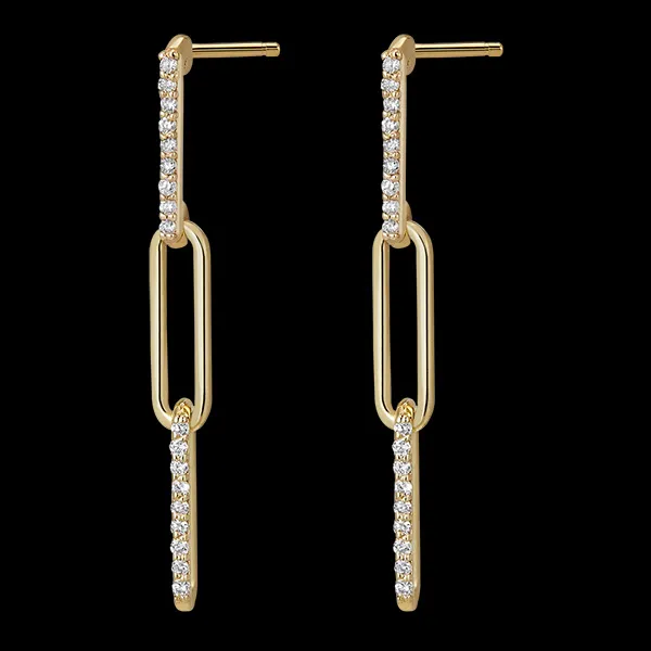 Boucles d'oreilles Regard d'Orient pendants - Pia - 3 maillons - or jaune 18 carats et diamants