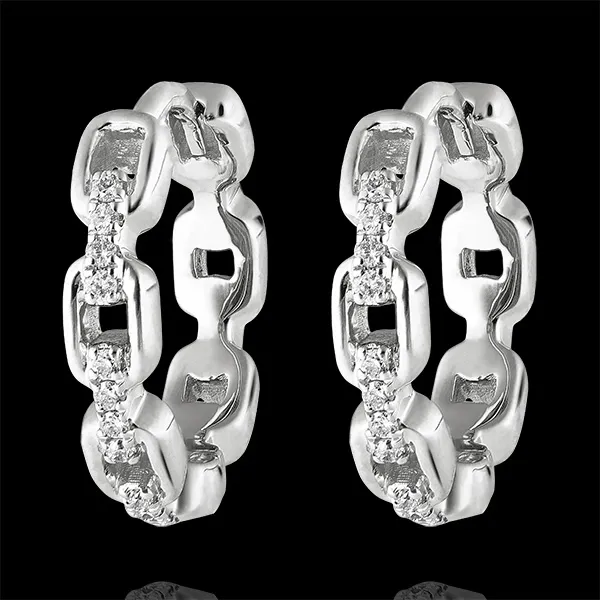 Boucles d'oreilles Créoles Regard d'Orient - Maillon Cubain - or blanc 9 carats et diamants