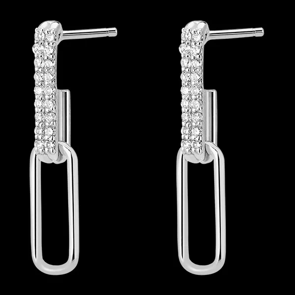 Boucles d'oreilles Regard d'Orient pendants - Pia - 2 maillons - or blanc 18 carats et diamants