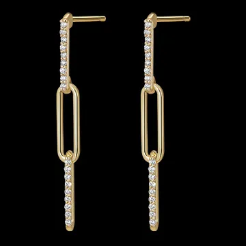 Boucles d'oreilles Regard d'Orient pendants - Pia - 3 maillons - or jaune 9 carats et diamants