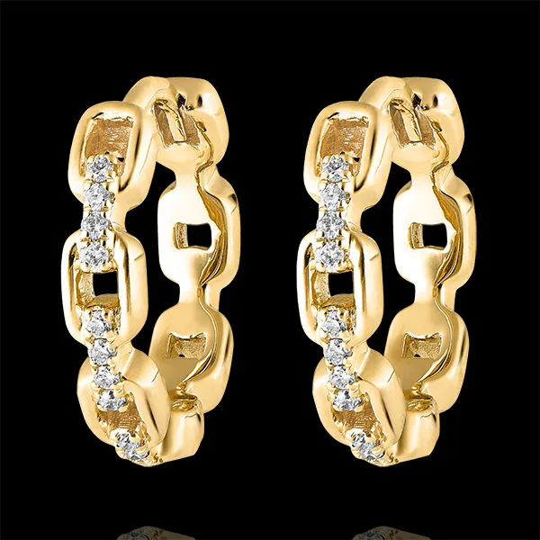 Orient Gaze Hoop Earrings - Cuban Link - yellow gold 9 carats and diamonds