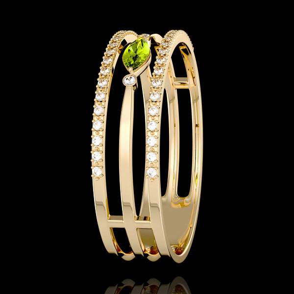 Regard d'Orient ring - large size - peridot and diamonds - yellow gold 9 carats